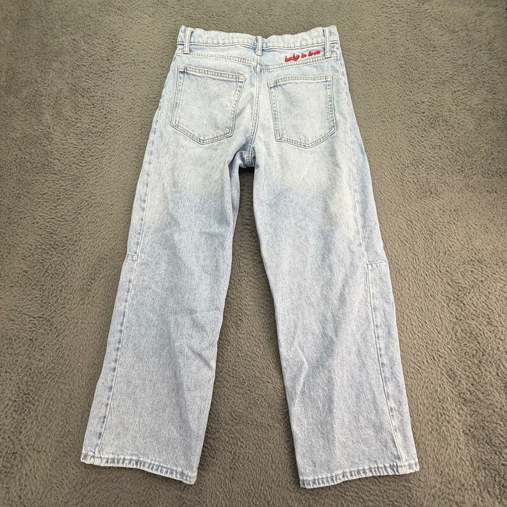 Lucky Brand Barrel Leg Jeans Women 0/25 Light Wash Embroidered Hearts High Rise - Picture 5 of 11